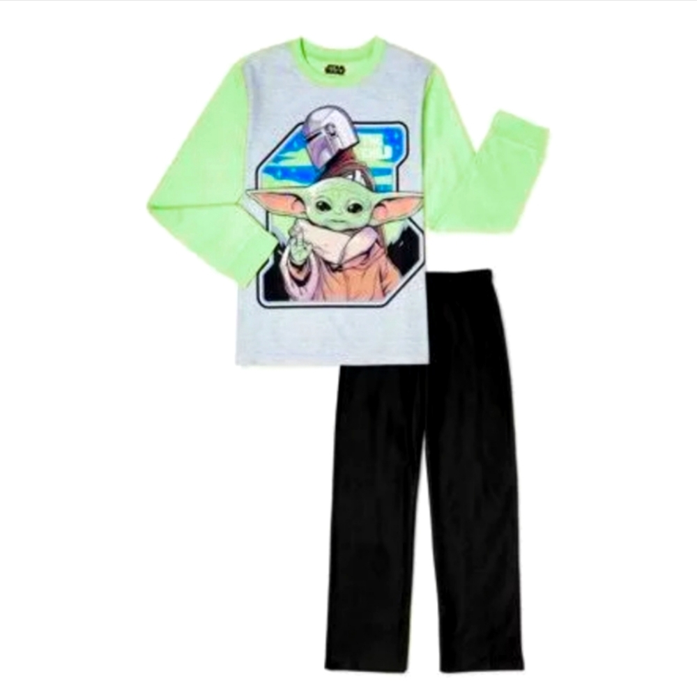 ☘️ 3/$18. Star wars Mandalorian kids 2 piece Flannel PJ set size 10/12 NIP